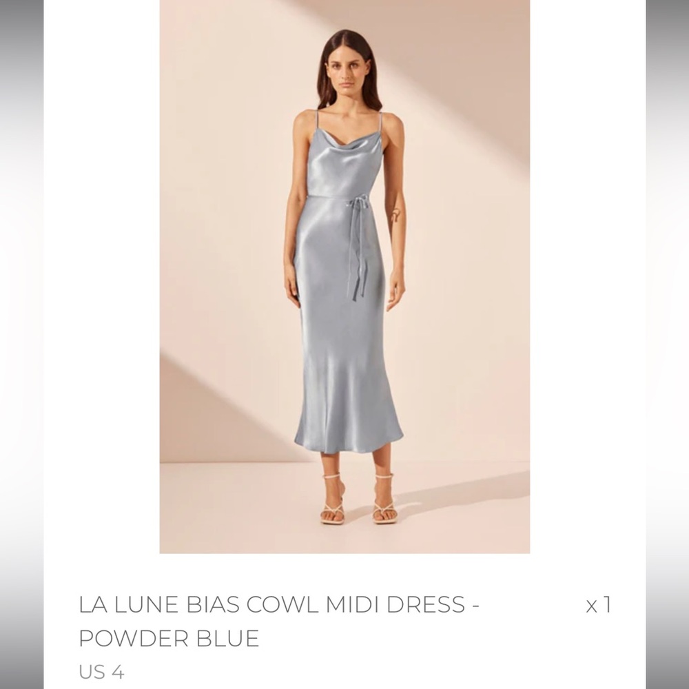 Powder Blue Bias Cowl Midi Dress